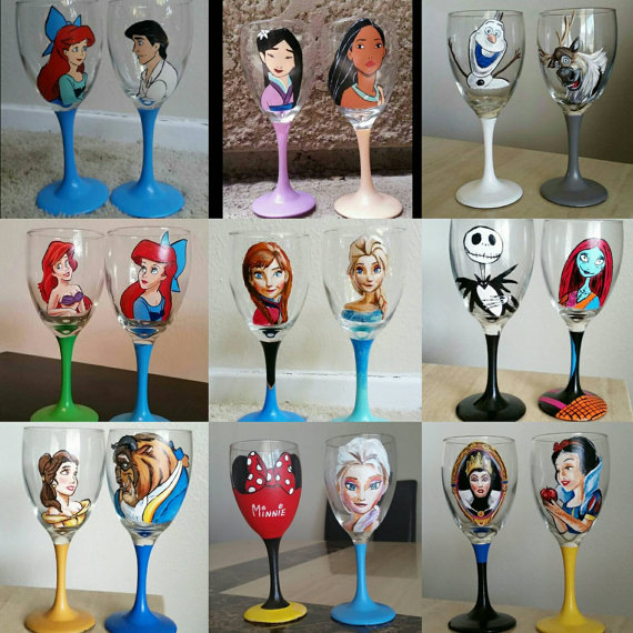 Mickey and Friends Handpainted Wine Glass 