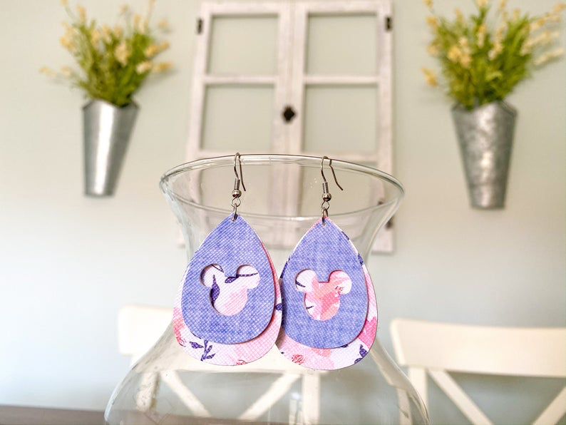 Floral Chambray Mickey Earrings