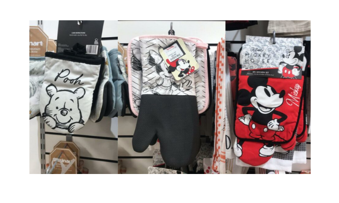 Minnie Mouse Oven Mitt and Pot Holder Over Sized Gray Red Black Disney