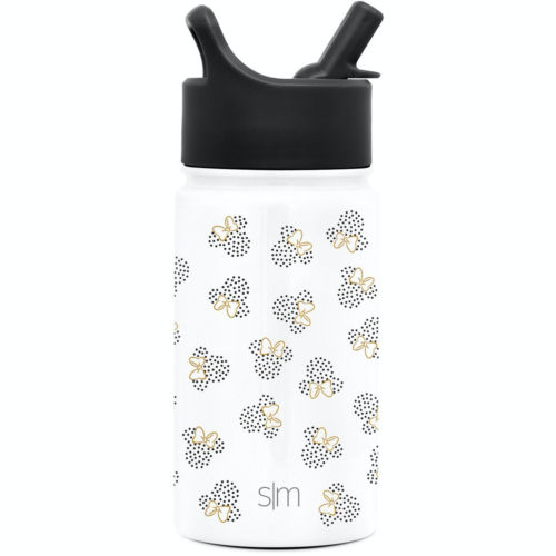 MICKEY MOUSE Insulated Water Bottle 14Oz w Straw Lid White Simple