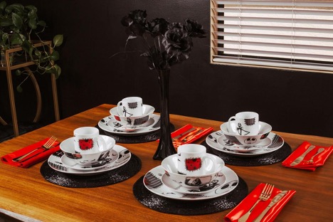 Disney Nightmare Before Christmas Jack and Sally Roses 16-Piece Dinnerware  Set