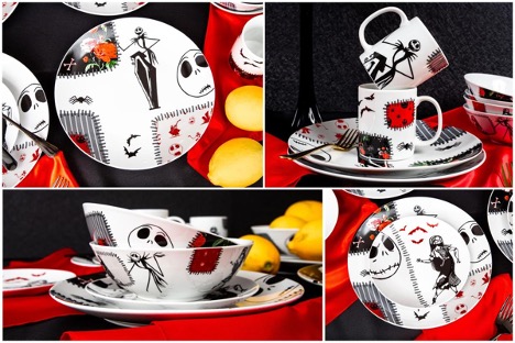 Disney Nightmare Before Christmas Jack and Sally Roses 16-Piece Dinnerware  Set