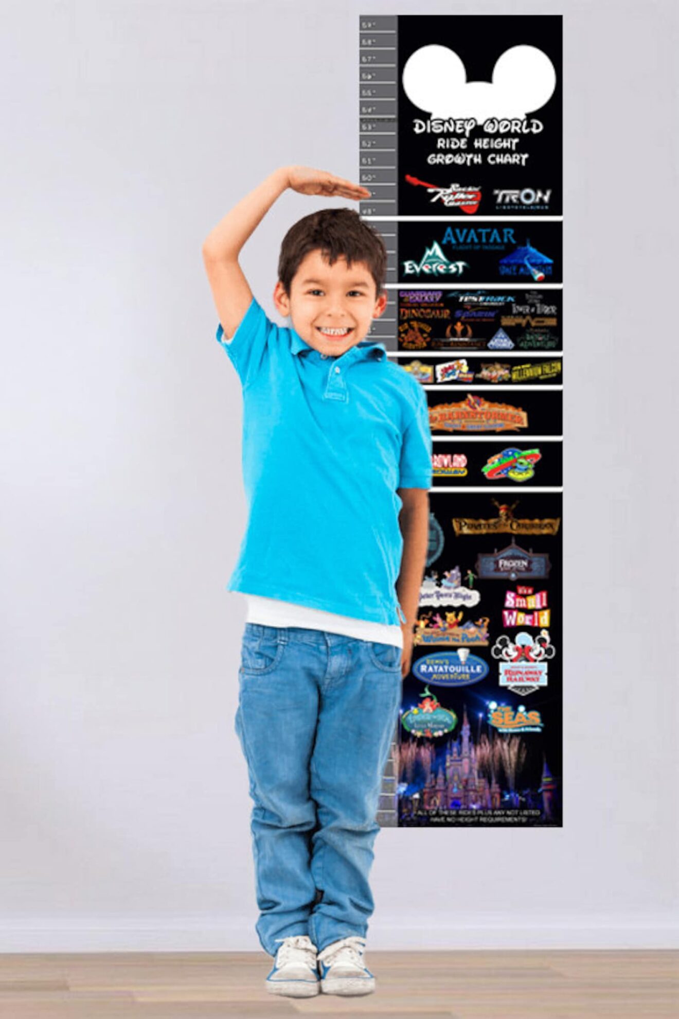 Disney World Ride Height Requirements Poster and Growth Chart - Decor