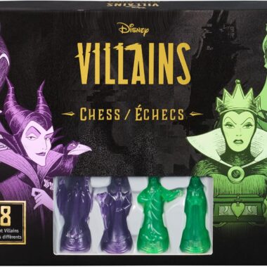 Villains chess set featuring Disney villains, collectible board game for kids and fans.