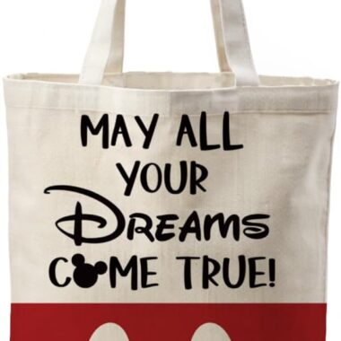 Disney-inspired tote bag with inspirational quote and Mickey Mouse design. Perfect for Disney fans and everyday use.