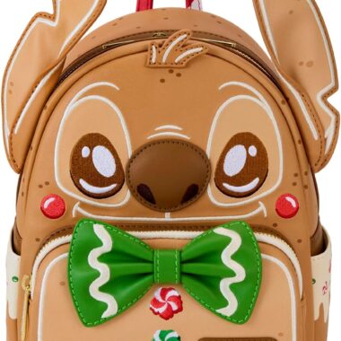 Colorful Disney's reindeer backpack with plush ears and bow, perfect for kids and Disney fans.