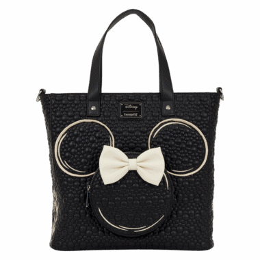 Disney Mickey Mouse tote bag with bow and textured surface, perfect for Disney fashion lovers.