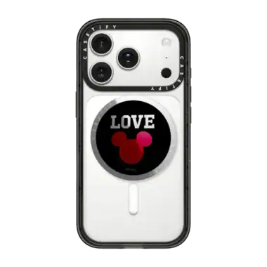 Stylish Disney-themed phone case with Mickey Mouse love graphic, perfect for Disney fans.