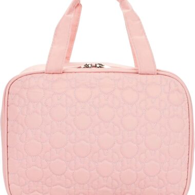 Pink Disney-themed quilted travel bag with top handles, perfect for Disney fans and stylish travel accessories.