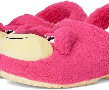 Soft pink Disney Mickey Mouse slippers with plush fabric and comfort sole.