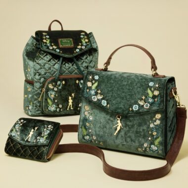 Luxury velvet Disney-themed handbags and wallet with floral embroidery, perfect for fashion-forward Disney fans.