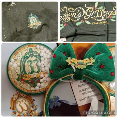 Disney Christmas sweater with holly and gold details, perfect for holiday festivities.