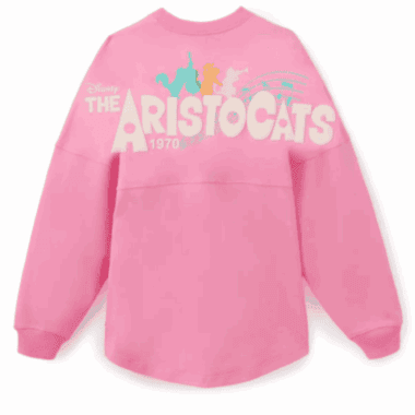 Cute Disney The Aristocats pink sweatshirt with vintage-style logo and playful design.