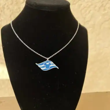 Silver football necklace with blue and white Mickey Mouse logo pendant, perfect for Disney fans.