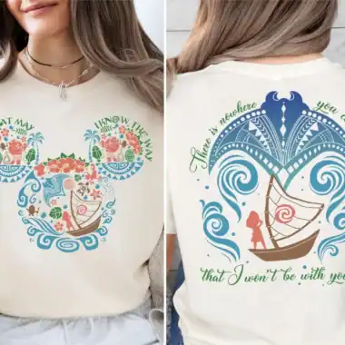 Disney themed T-shirt with vibrant floral and boat design, perfect for Disney fans.