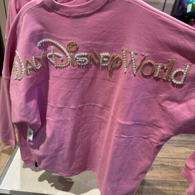 Disney World sweatshirt with pearl and gold lettering, trendy Disney fashion for casual wear.