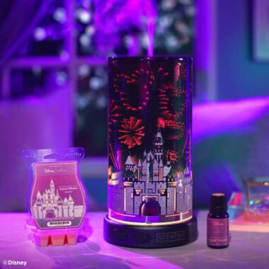 Disney themed essential oil diffuser with castle silhouette, great for Disney home fragrance.