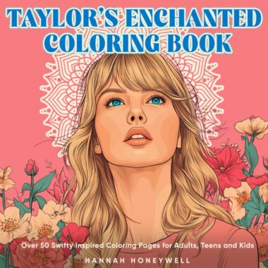 Coloring book cover featuring a young woman with blonde hair and blue eyes, surrounded by vibrant flowers on a pink background.