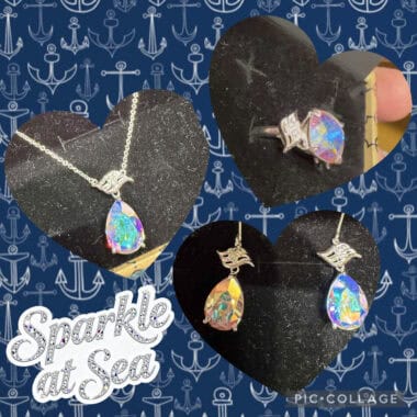 Sparkling crystal jewelry with seashell accents, perfect for Disney fans and fashion lovers.