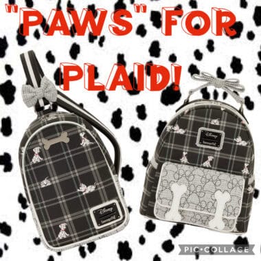 Dog print plaid backpack and lunchbox set featuring Disney Dalmatians, ideal for kids.