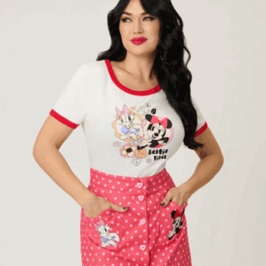 Cute Disney character T-shirt with Minnie & Daisy prints for women. Perfect for Disney fans and casual wear.