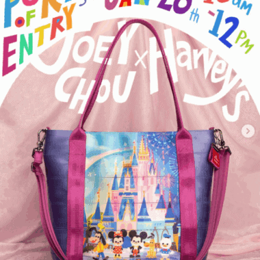 Colorful Disney-themed tote bag featuring the castle and beloved characters, perfect for Disney fans.