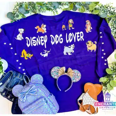 Enjoy Disney-themed style with a fun Disney Dog Lover shirt, Minnie Mouse ears, and matching accessories.
