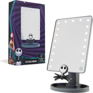 Disney Jack Skellington LED mirror with lighted frame for makeup and skincare.