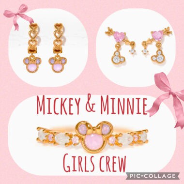 Disney Mickey and Minnie jewelry set with pink and gold accents, perfect for Disney fans.