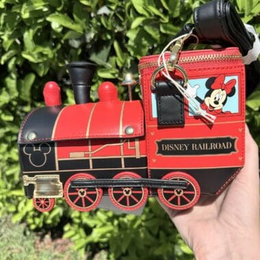 Disney train handbag featuring Minnie Mouse and railroad design.
