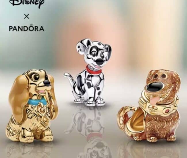 Disney Pandora dog charms featuring Dalmatian, golden retriever, and poodle designs.
