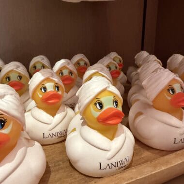 Duck rubber toys with towels, perfect for bath decor or playful accessories.