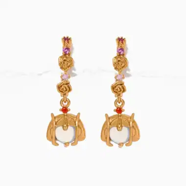 Disney-themed gold earrings with floral and crown accents, perfect for stylish accessories.