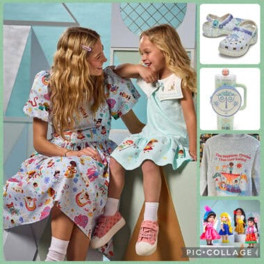 Mother and daughter wearing vibrant Disney-themed outfits, smiling and enjoying time together.