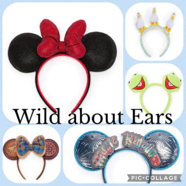 Minnie Mouse ears headband featuring a red bow, perfect for Disney fans and costume accessories.