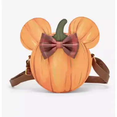 Pumpkin-shaped mouse bag with ears and bow, perfect for fall fashion.