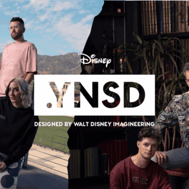 Fashion models showcasing Disney-inspired streetwear and accessories.