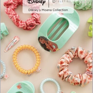 Colorful Moana-themed hair scrunchies and accessories for kids.