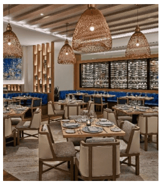 Stylish restaurant with modern decor and warm lighting near Walt Disney World.